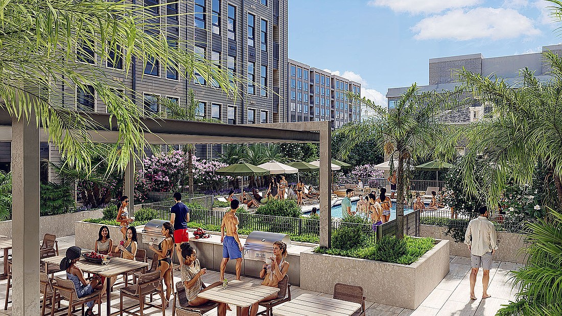 A rendering of the Vandeveer rooftop terrace and pool. Gateway Jax announced March 3 that its residential building at 515 N. Pearl St., previously called Block N11, would be named Vandeveer and include a ground-floor Japanese restaurant. The city now is reviewing a permit application for JetSet Modern Pilates on the first floor as well.