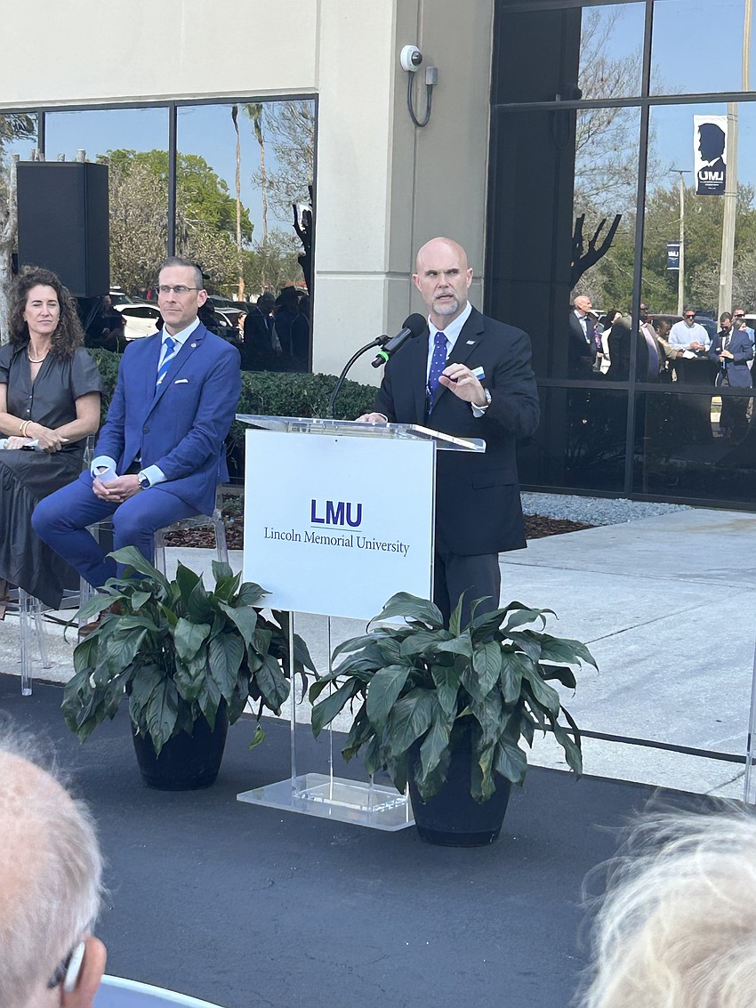 Lincoln Memorial University President Jason McConnell speaks March 23 during a ceremonial opening of the institution's Orange Park health sciences campus at 335 Crossing Blvd.