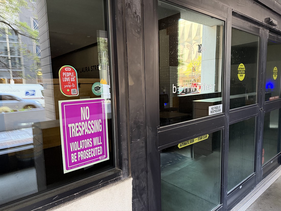 Instead of outdoor seating on the patio, Bellwether’s greeting is a no trespassing sign as the restaurant closed earlier than expected. Inside, the tables in the bar area were still set up for service the afternoon of March 23.