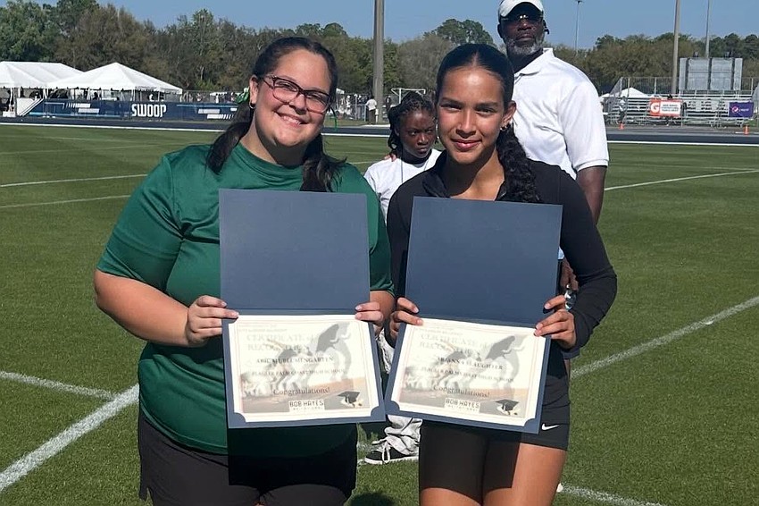 FPC's Abbie Blumengarten and Ari Slaughter each won $2,500 college scholarships at the Bob Hayes Invitational. Courtesy photo