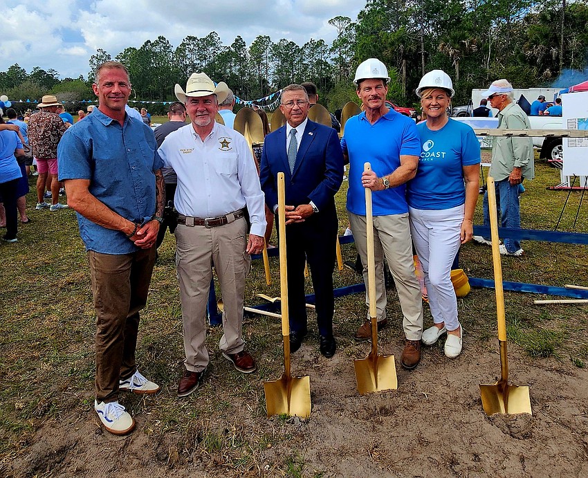 Lead Pastor Brian Kinglsey, Flagler Sheriff Rick Staly, Palm Coast Mayor Mike Norris, and Lifecoast Church founders Mike and Holly Wehde. Photo courtesy of the Flagler County Sheriff's Office/Facebook