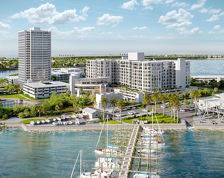 A conceptual rendering of the planned expansion of Plymouth Harbor. The new residential tower is at the right.