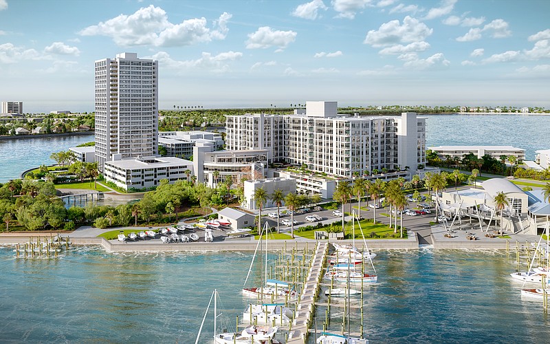 A conceptual rendering of the planned expansion of Plymouth Harbor. The new residential tower is at the right.