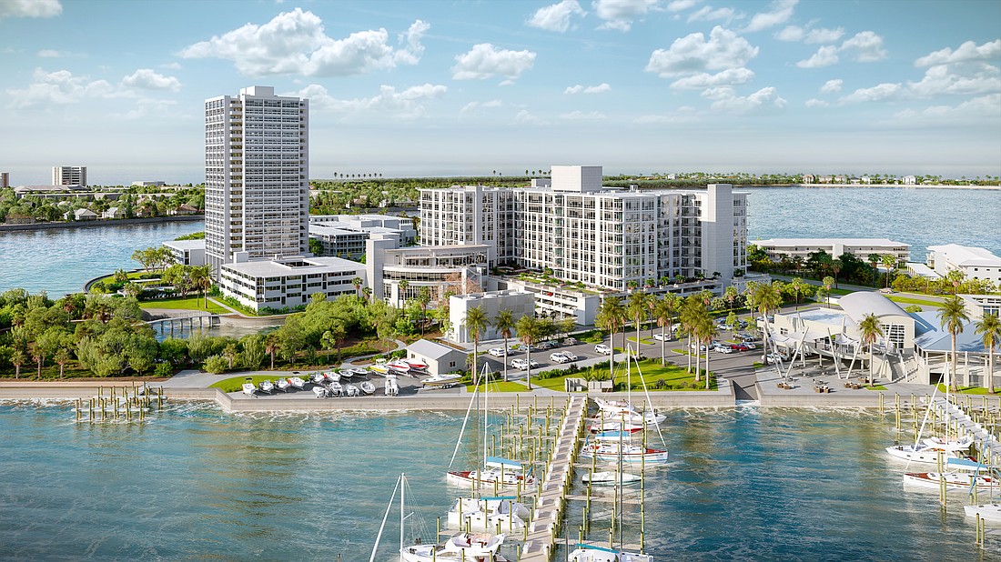 A conceptual rendering of the planned expansion of Plymouth Harbor. The new residential tower is at the right.