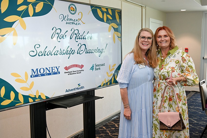 Casey Epston Roush, vice chair of programs for the Ormond Beach Chamber of Commerce, and Marnie Van der Burgt, the scholarship drawing winner. Photo courtesy of Stacy Wyborny, S.R. Perrott, Inc.