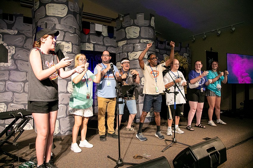Breakaway Camp Retreat participants sang together on stage during the Eddy's, a talent show.