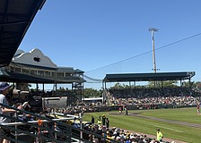 The view of the field at LECOM Park from the Section 16 grandstand. Opened in 1923, it's the oldest ballpark in the Grapefruit League and second-oldest in the minor leagues.