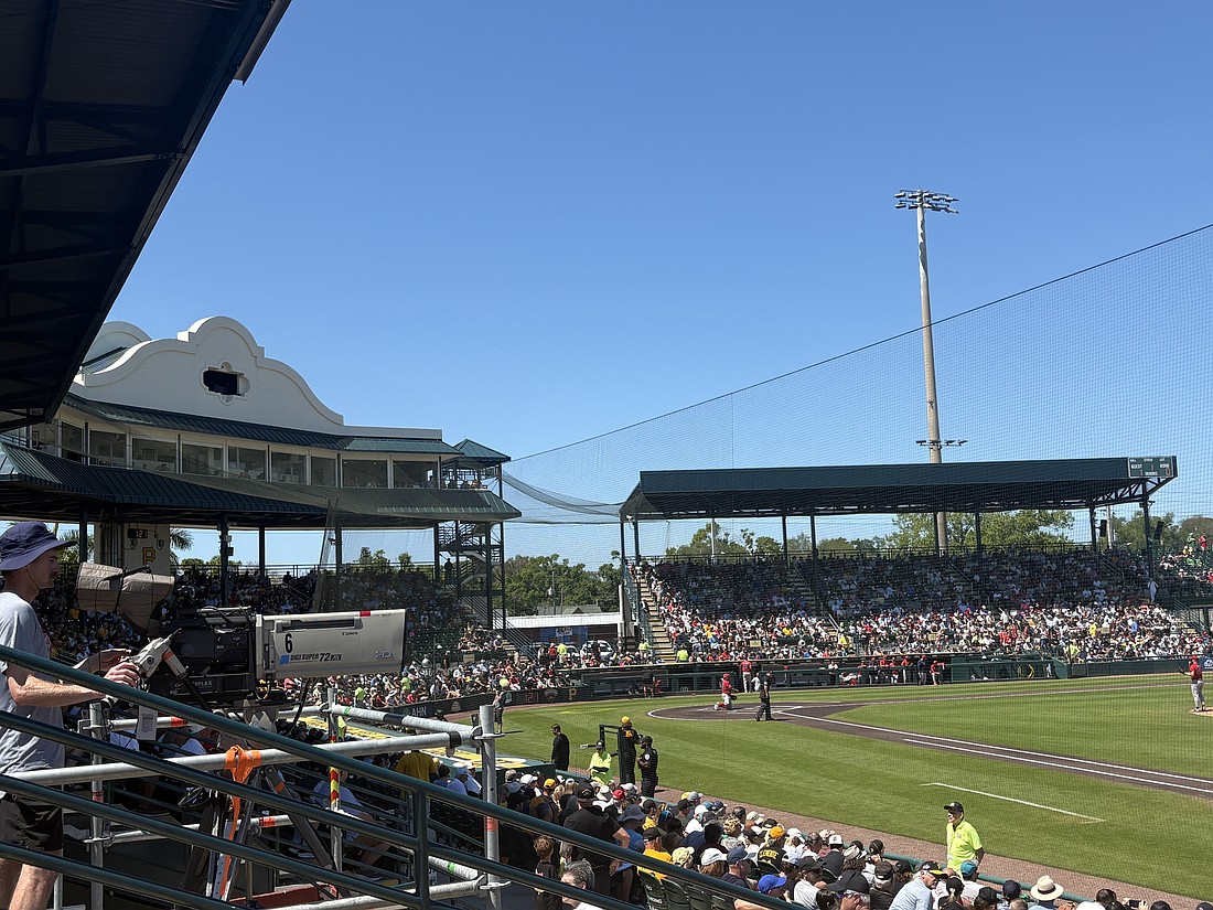 The view of the field at LECOM Park from the Section 16 grandstand. Opened in 1923, it's the oldest ballpark in the Grapefruit League and second-oldest in the minor leagues.