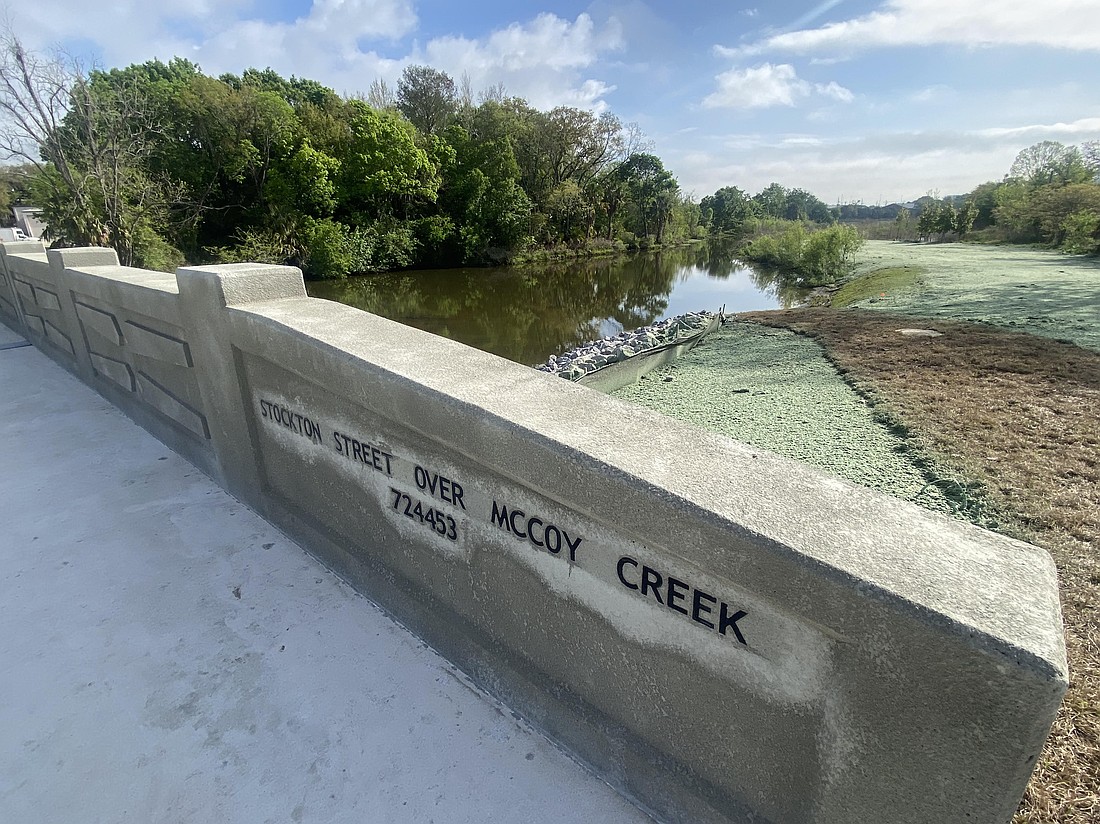 City and community leaders gathered March 26 for a ceremonial opening of the new Stockton Street bridge over McCoys Creek. The bridge, less than one-half mile north of Interstate 10, is part of a creek restoration project aimed at reducing flood risk, encouraging recreational activity and benefiting business development.