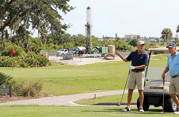 City officials say golfers and petroengineers will have to coexist on the property while gas is extracted.