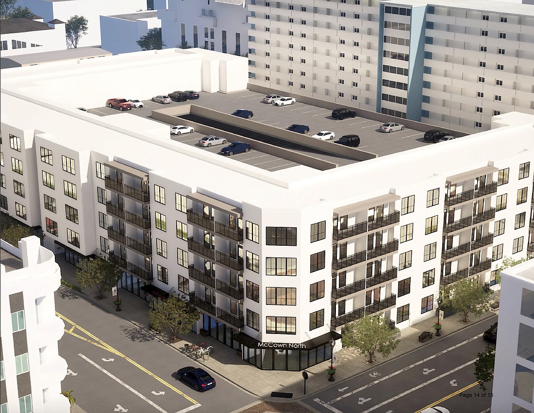 The expansion of McCown Towers would surround the parking structure that would include 160 public parking spaces owned by the city.