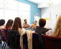 Manatee County Commission Chair Tal Siddique speaks with community group Longboat North at Longboat Island Chapel Thursday, March 19.