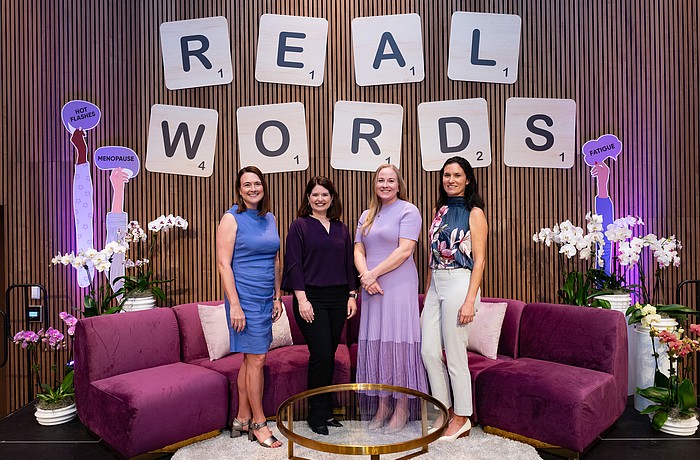 Sarasota Memorial Healthcare Foundation President Stacey Corley with panelists Dr. Kelly Hamel, Dr. Sarah Kimball and Dr. Angela Boldo