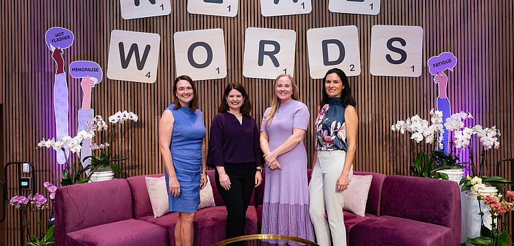 Sarasota Memorial Healthcare Foundation President Stacey Corley with panelists Dr. Kelly Hamel, Dr. Sarah Kimball and Dr. Angela Boldo