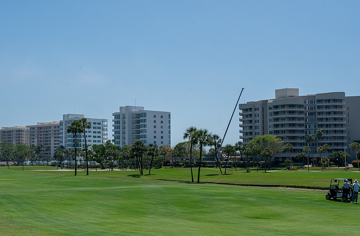The southern end of Longboat Key feature many mid-rise condo buildings including the Beaches of Longboat Key (right, built in 1984), Regent Place of Longboat Key (middle two buildings, built in 1995) and Longboat Key Towers (left two buildings, built in 1970).