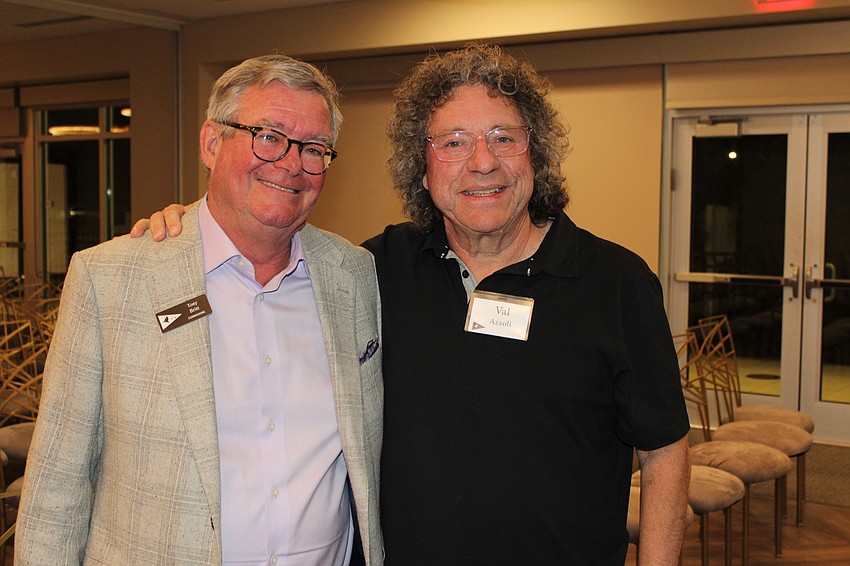 Special guests at this season's Seafarers Speaker Series with Bird Key Yacht Club also included Val Azzoli of Atlantic Records fame, pictured with Commodore Tony Britt.