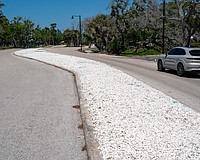 The white shell median on Bay Isles Road near Town Hall will be refreshed in a landscaping project set to wrap up before Independence Day.