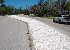 The white shell median on Bay Isles Road near Town Hall will be refreshed in a landscaping project set to wrap up before Independence Day.