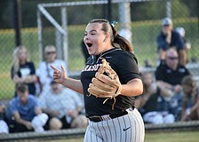 Ashlan Guengerich celebrates an out during Sarasota softball's game at Parrish Community on March 31. The senior owns a .528 batting average which ranks best among Sailors with 10 or more games played.
