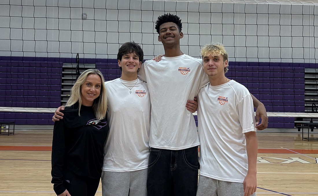 Head coach Kristen Caleo and seniors Rafael Melo, Joshua Robinson and James Caleo, are continuing Horizon High boys volleyball team’s history of success.