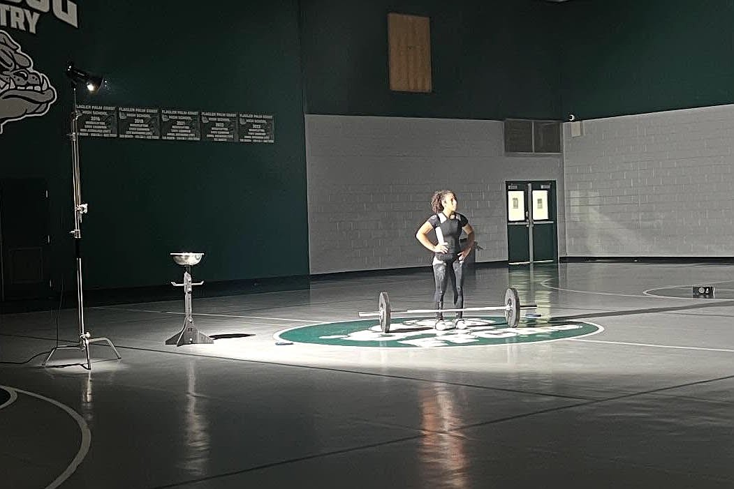 Nya Williams stepped in front of the camera on March 31 for a Sports Illustrated Kids photo shoot at FPC. Williams has been named 2026 Florida Dairy Farmers Miss Weightlifting as the top girls weightlifter in the state. Courtesy photo
