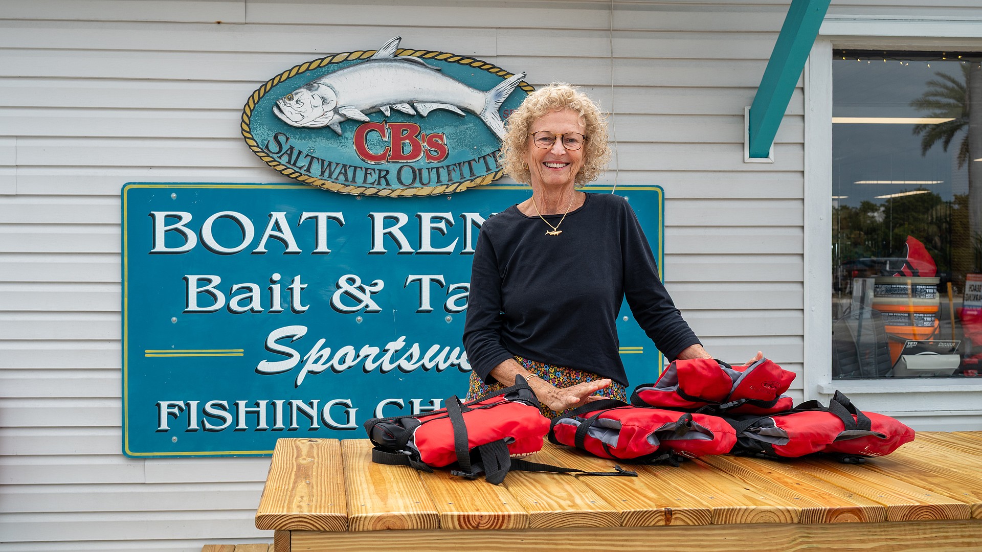 Aledia Tush, co-owner of CB’s Saltwater Outfitters, has spent nearly five decades helping shape the business into a Siesta Key institution known for its welcoming spirit and family-first approach.