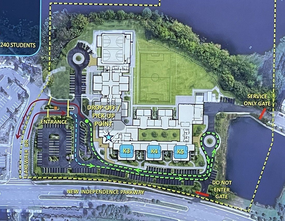 The proposed Windermere Preparatory School elementary campus will be about 93,000 square feet and house 44 core classrooms, with each set of four classrooms connected by a pod with an internal learning environment. Plans also feature a media center, cafeteria, gym and outdoor gardens.
