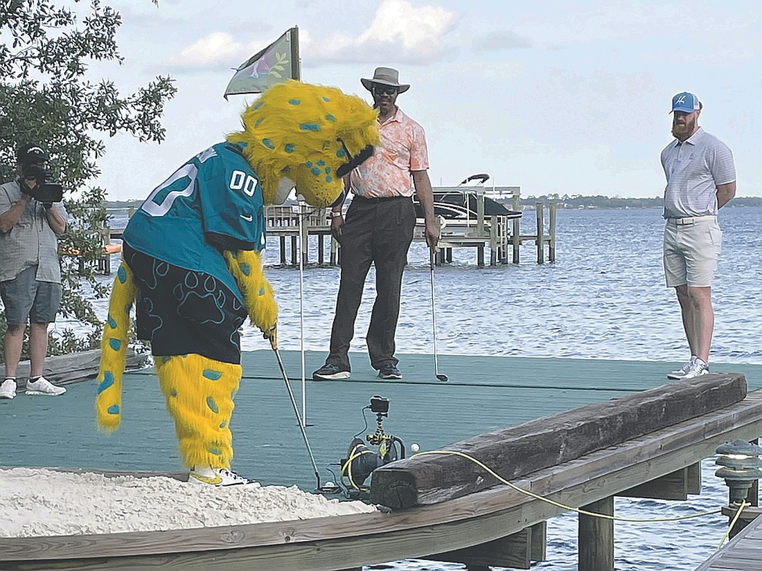 Jacksonville Jaguars mascot Jaxson de Ville is an annual participant at Pajcic & Pajcic Yard Golf. The event to benefit Jacksonville Area Legal Aid is April 25.
