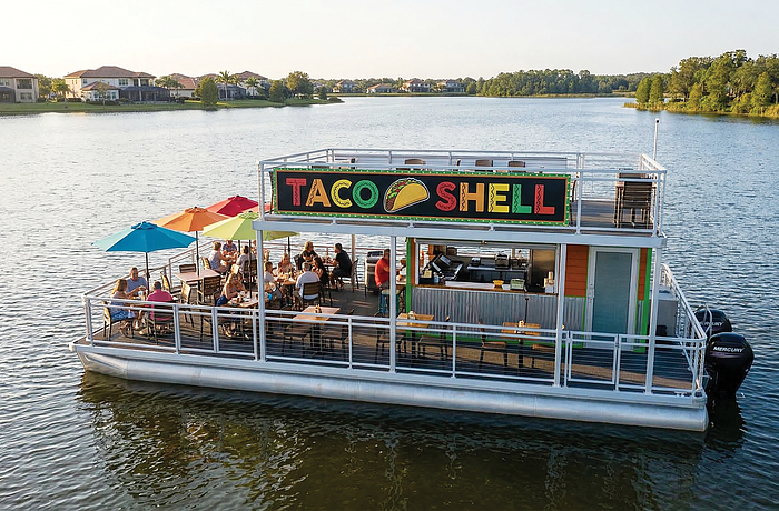 The Taco Shell fast-food chain will be the first such res­taur­ant at Water­side Place, although this one will be sail­ing on King­fisher Lake.