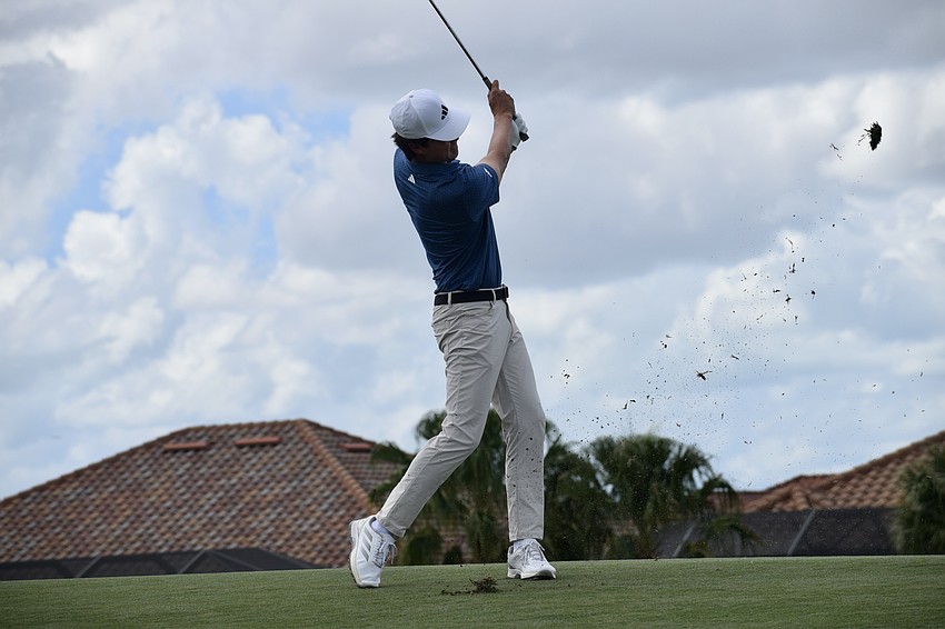Brandon Wu chips a shot toward the 10th green. The winner of the 2020 Korn Ferry Tour Championship was three over par through 12 holes.