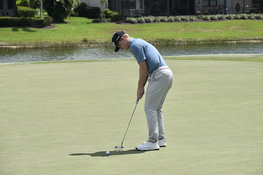Blades Brown watches his putt approach the hole on the 11th green. The 18-year-old American, ranked No. 173 in the world, was even through 10 holes.