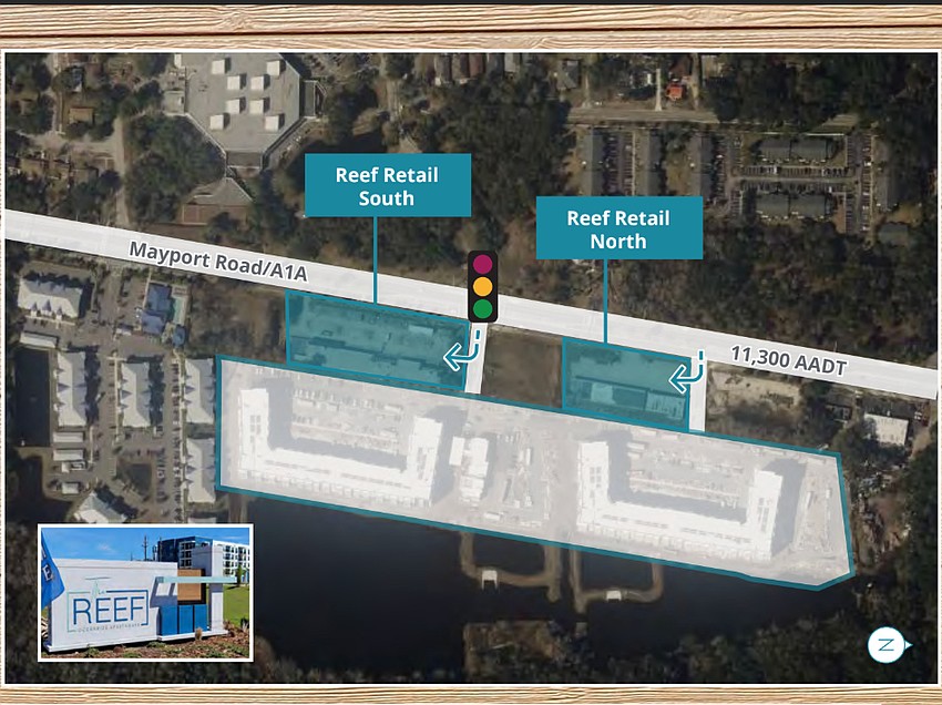 Reef Retail Shopping Plaza is at the entrance to the 456-unit luxury The Reef Oceanside Apartments.