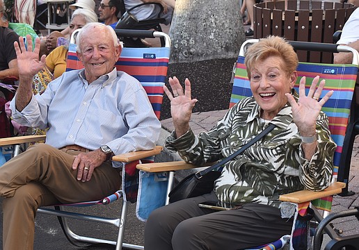 Lakewood Ranch's Jerry and Marilyn Schneider, who have been married for 63 years, enjoy the live music at Music on Main April 3.