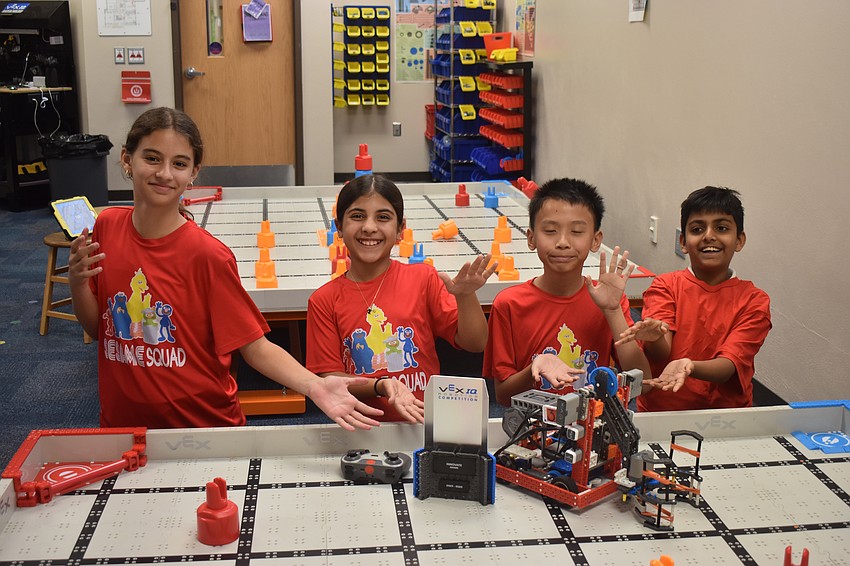 The Sesame Squad's Lydia Tuncaci, Alia Kovacs, Austin Chen and Ayansh Agrawal won the VEX IQ Innovate Award to qualify for worlds. This recognizes a team with an uncommon design feature or strategy.