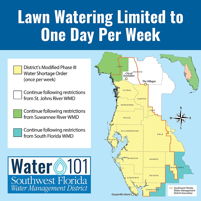 A modified Phase III water shortage order is in effect for 14 counties in the Southwest Florida Water Management District.