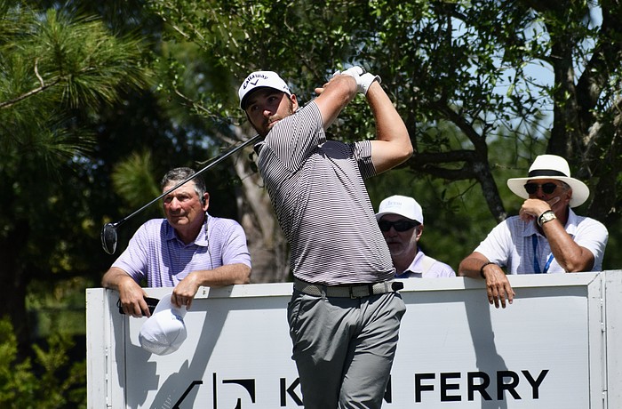 Jeremy Gandon tees off on the first hole of the Commander Course at Lakewood National Golf Club. The 29-year-old Frenchman carded six under par in the third round.