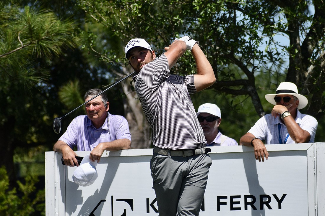 Jeremy Gandon tees off on the first hole of the Commander Course at Lakewood National Golf Club. The 29-year-old Frenchman carded six under par in the third round.
