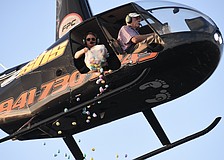 Eggs are droped from the helicopter.