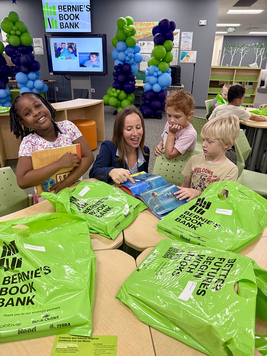Bernie's Book Bank recently expanded to serve students at schools in Sarasota and Manatee counties. Team members distributed bags of books to nearly 5,000 children this school year, and they hope to expand to offer books to all local students at levels pre-kindergarten through 5th grade. Bernie's Book Bank recently expanded to serve students at schools in Sarasota and Manatee counties. Team members distributed bags of books to nearly 5,000 children this school year, and they hope to expand to offer books to all local students at levels pre-kindergarten through 5th grade.