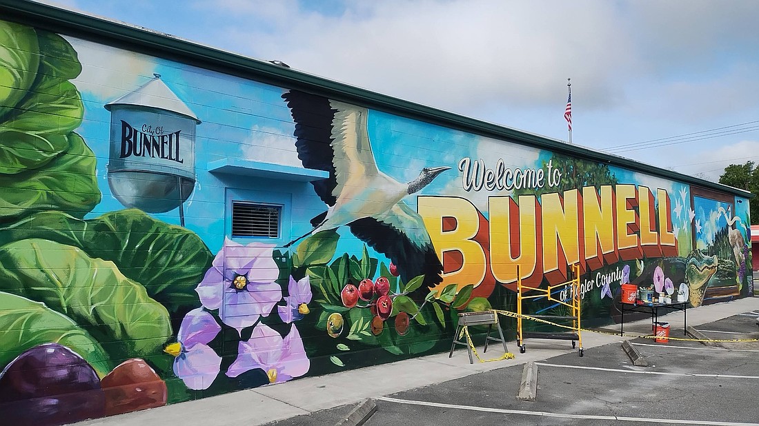 The 1,100-square-foot being painted on the east wall of the former Bunnell Library. Courtesy photo/Flagler County Historical Society