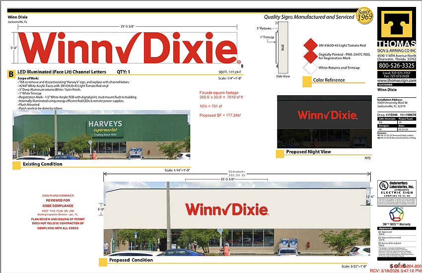 Winn-Dixie is preparing a sign change as it plans to bring the Harveys Supermarket in Englewood under its banner.