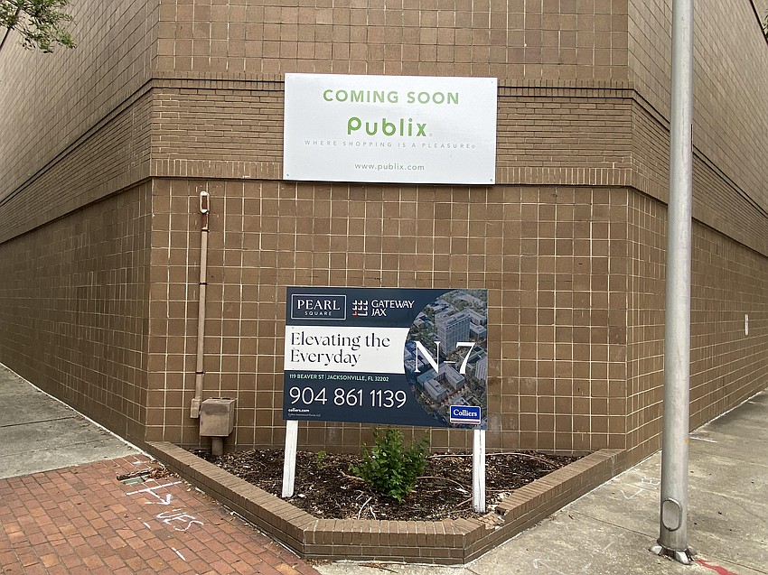 Signs at the former First Baptist Church auditorium at 119 W. Beaver St. list a Publix as coming soon. Gateway Jax plans to raze the auditorium and replace it with a Publix-anchored 14-story tower.
