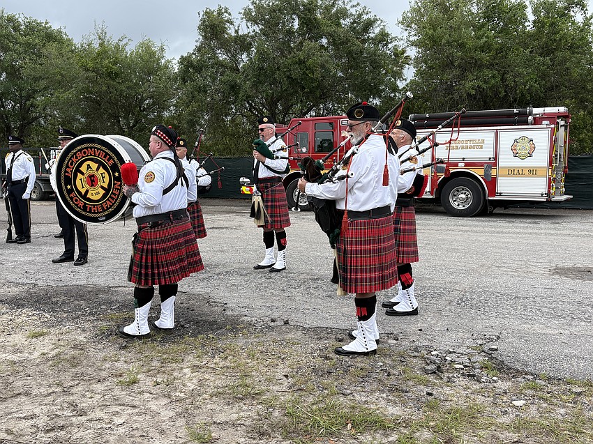 Bagpipes celebrated the groundbreaking April 9 of 165 affordable housing units for veterans in Jacksonville.