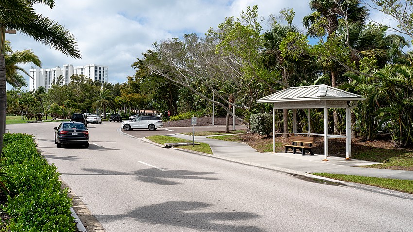 A bus has not stopped at the Bay Isles Parkway Route 18 bus stop for years, but the bench and shade structure remain on Longboat Key.