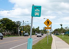 Manatee County Area Transit bus stops are unused on Longboat Key as on demand service using vehicles like the white Ford Explorer pictured are now the only public transportation options on the barrier island.