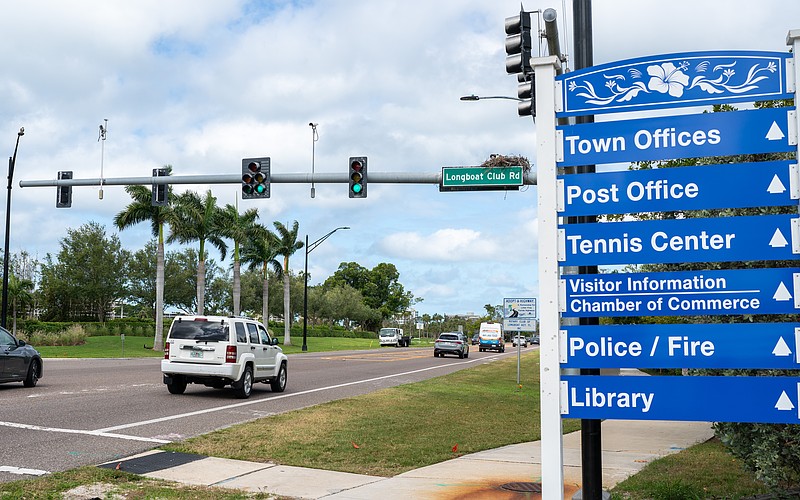 Longboat Club Road is the first signaled intersection when entering Longboat Key from the south from City Island.