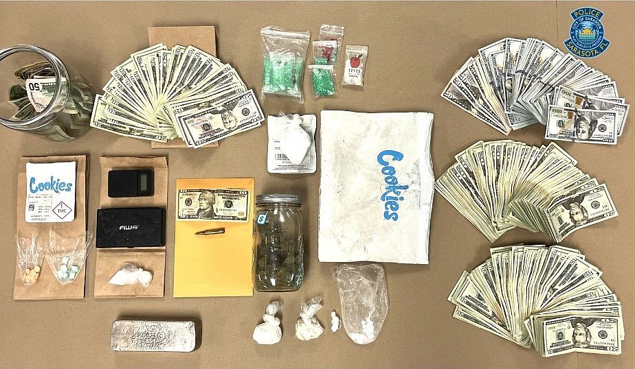 Drugs, cash and a rifle bullet were among the items found by Sarasota Police in a search of a 31st Way home, resulting in the arrest of Demarius R. Jones, of Sarasota.