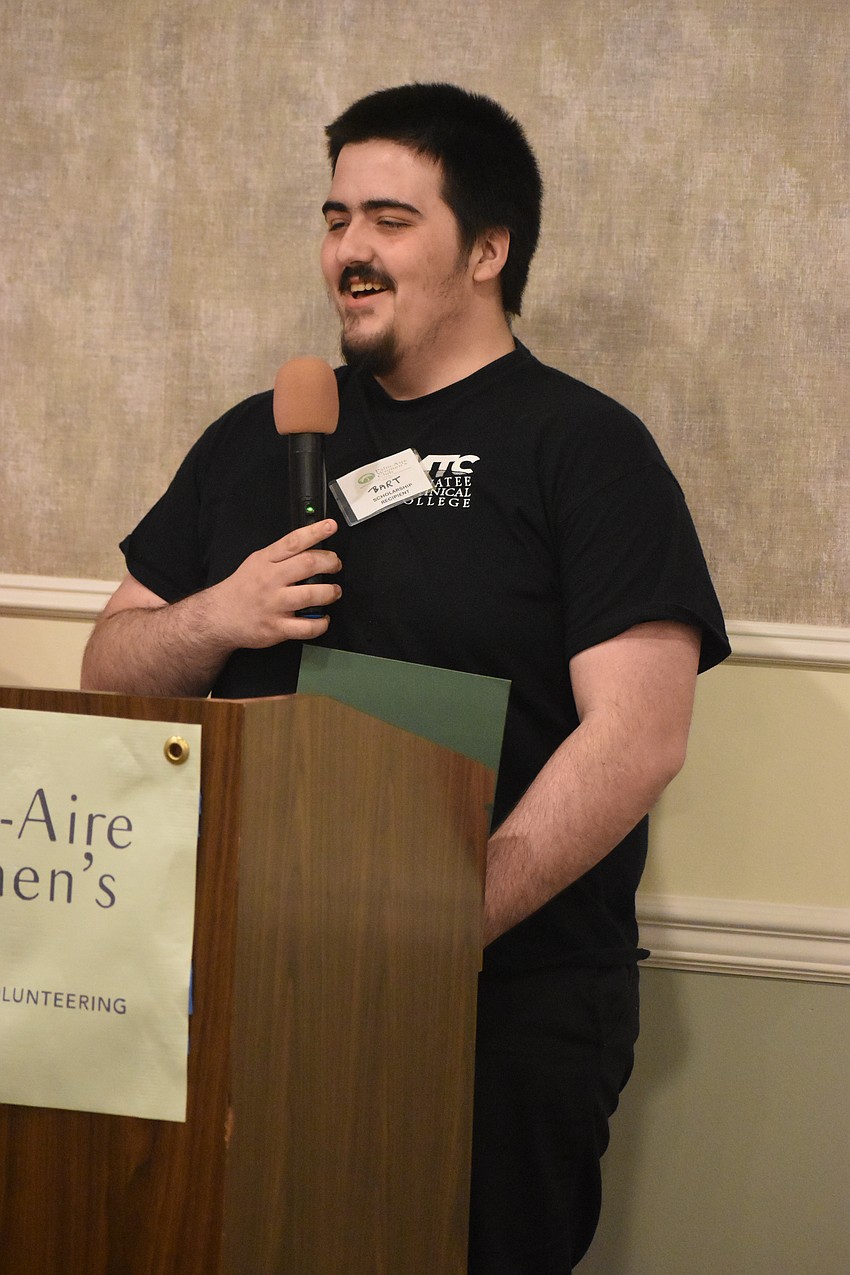 Bart Reek, who studies and works in the welding department at Manatee Technical College, thanks the Palm Aire Women's Club for the opportunities that arise because of the scholarship.