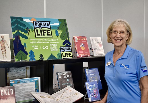 Sue Ann Miller's story is featured in the Donate Life display at the Lakewood Ranch Library.
