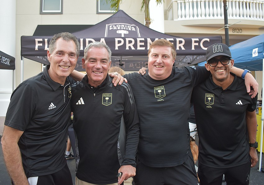 Florida Premier SWFL staff members Antonio Saviano, Brandon Moran, Marcus Weekes and Matey Mateev are eager to connect with community members at the Lakewood Ranch Block Party.